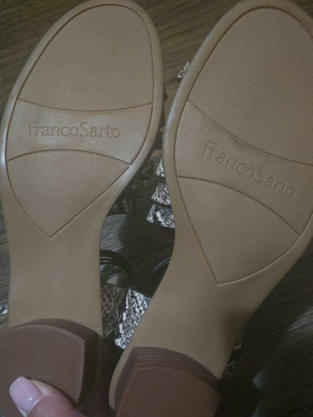 NEW NEVER WORN Franco Sarto Snake-Print Strappy Samdals in Brown and Cream - Picture 7 of 11
